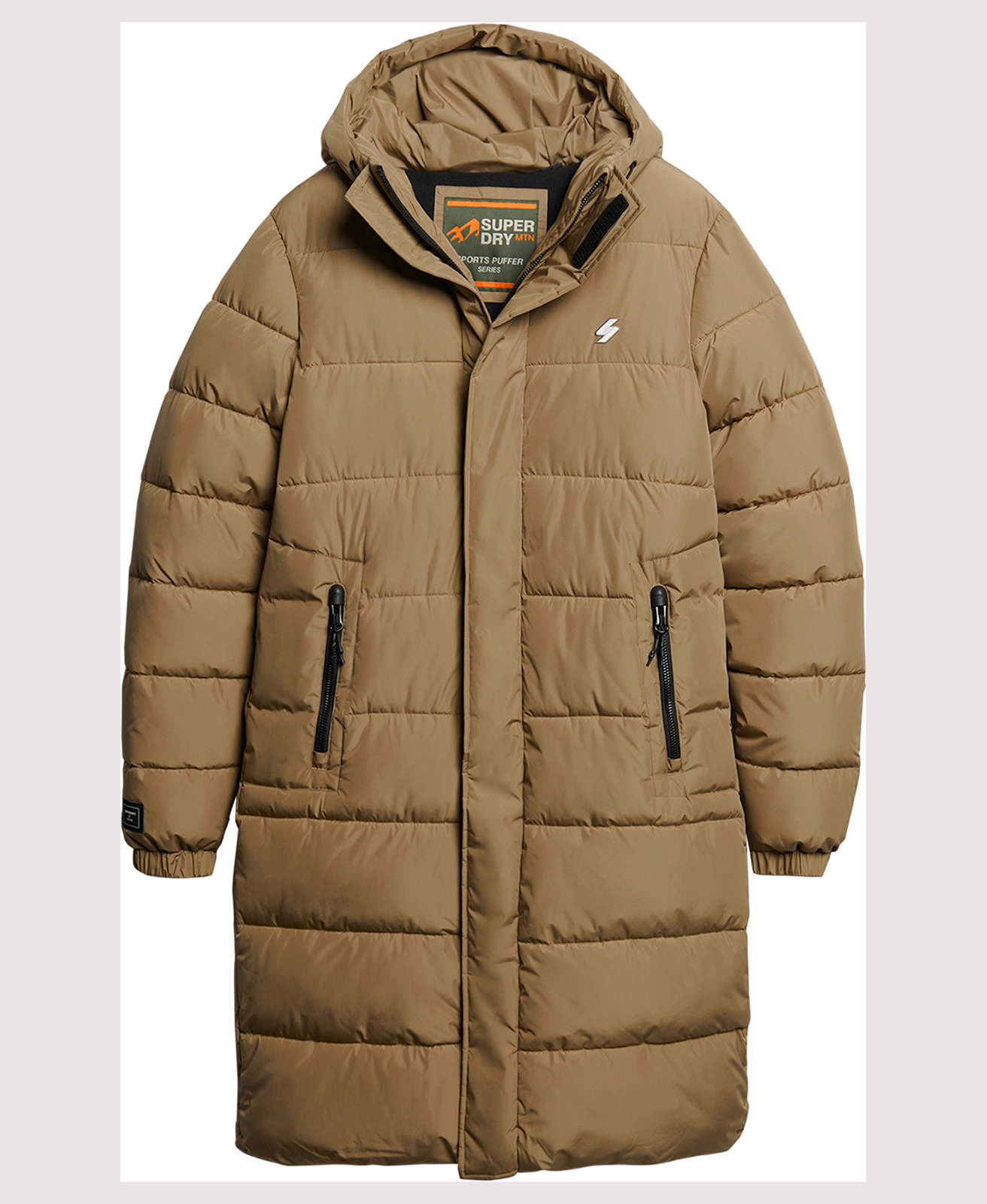 Superdry - HOODED LONGLINE SPORTS PUFFER - FOSSIL BROWN