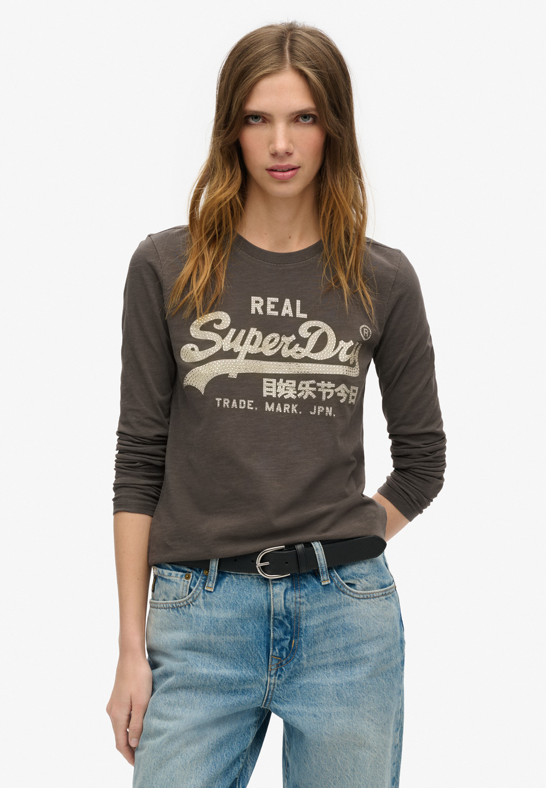 Superdry - OVIN EMBELLISHED VL GRAPHIC L/S TOP ΜΠΛΟΥΖΑ ΓΥΝ - VINTAGE BLACK SLUB φωτογραφία