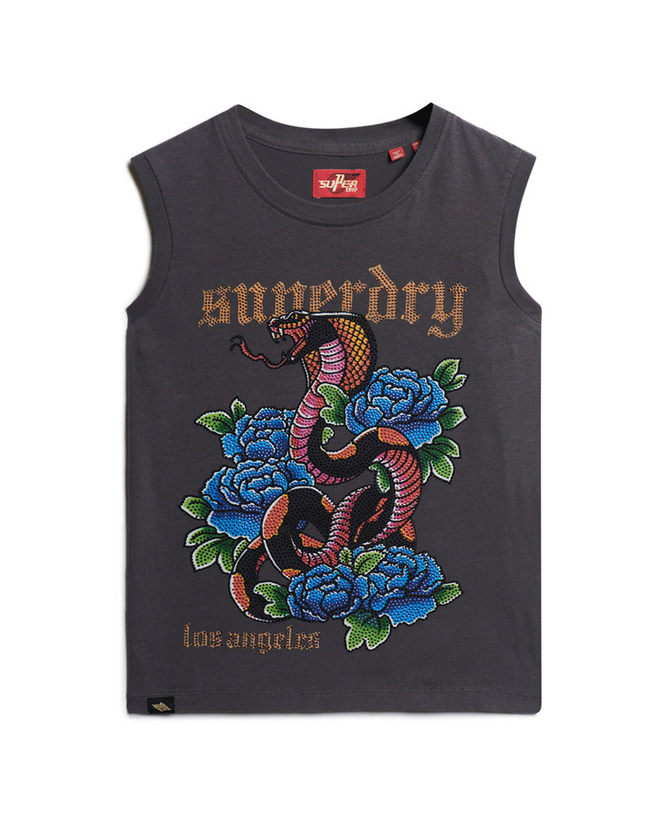 Superdry Superdry - TATTOO RHINESTONE FITTED TANK ΜΠΛΟΥΖΑ ΓΥΝΑ - CHARCOAL