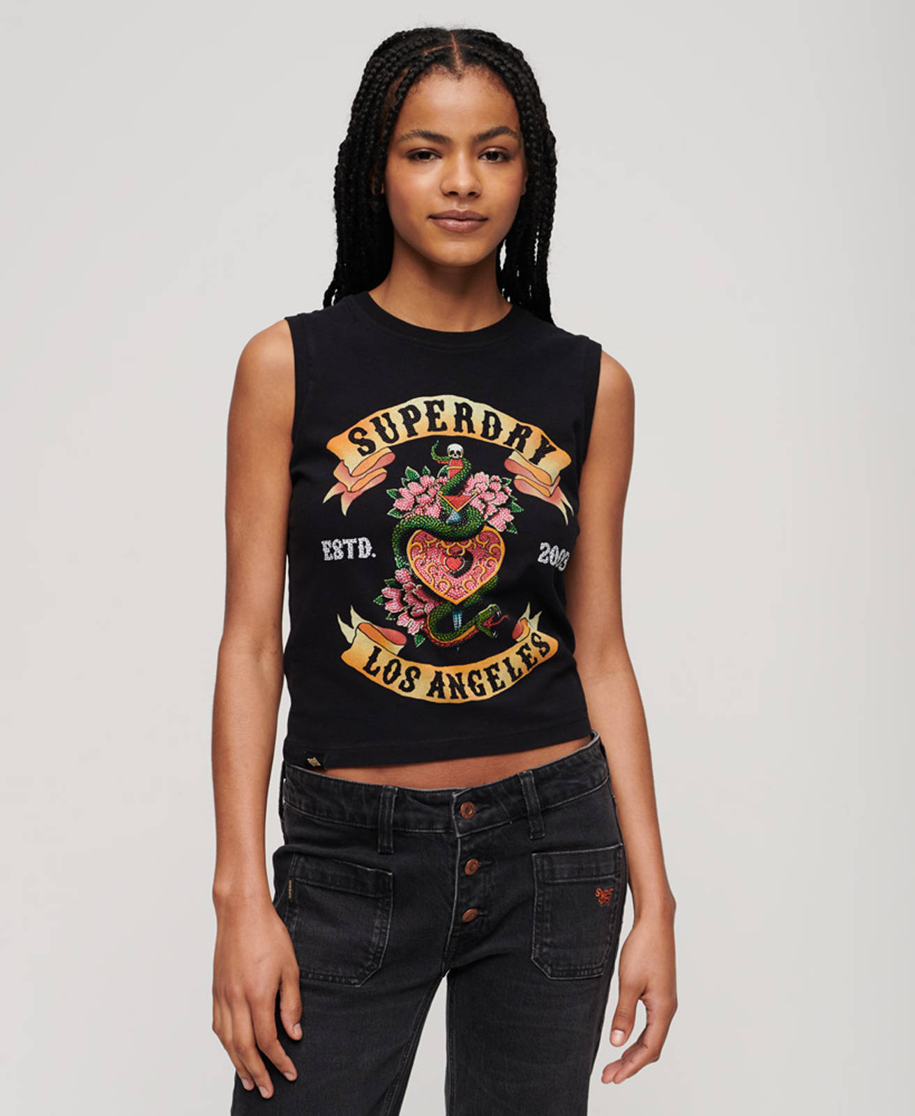 Superdry - TATTOO RHINESTONE FITTED TANK ΜΠΛΟΥΖΑ ΓΥΝΑ - BLACK φωτογραφία