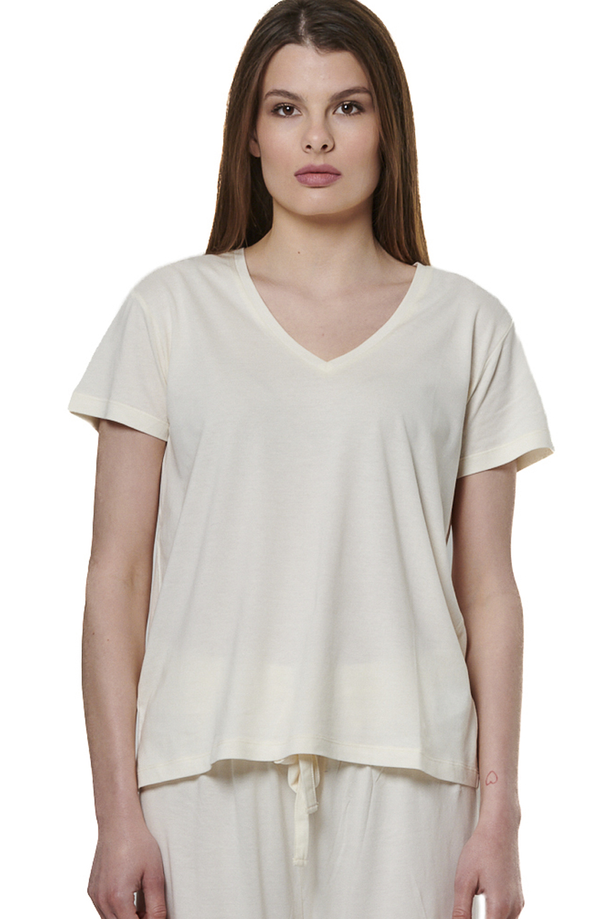  Body Action - WOMEN'S V-NECK T-SHIRT - WHITE ALYSSUM 2025