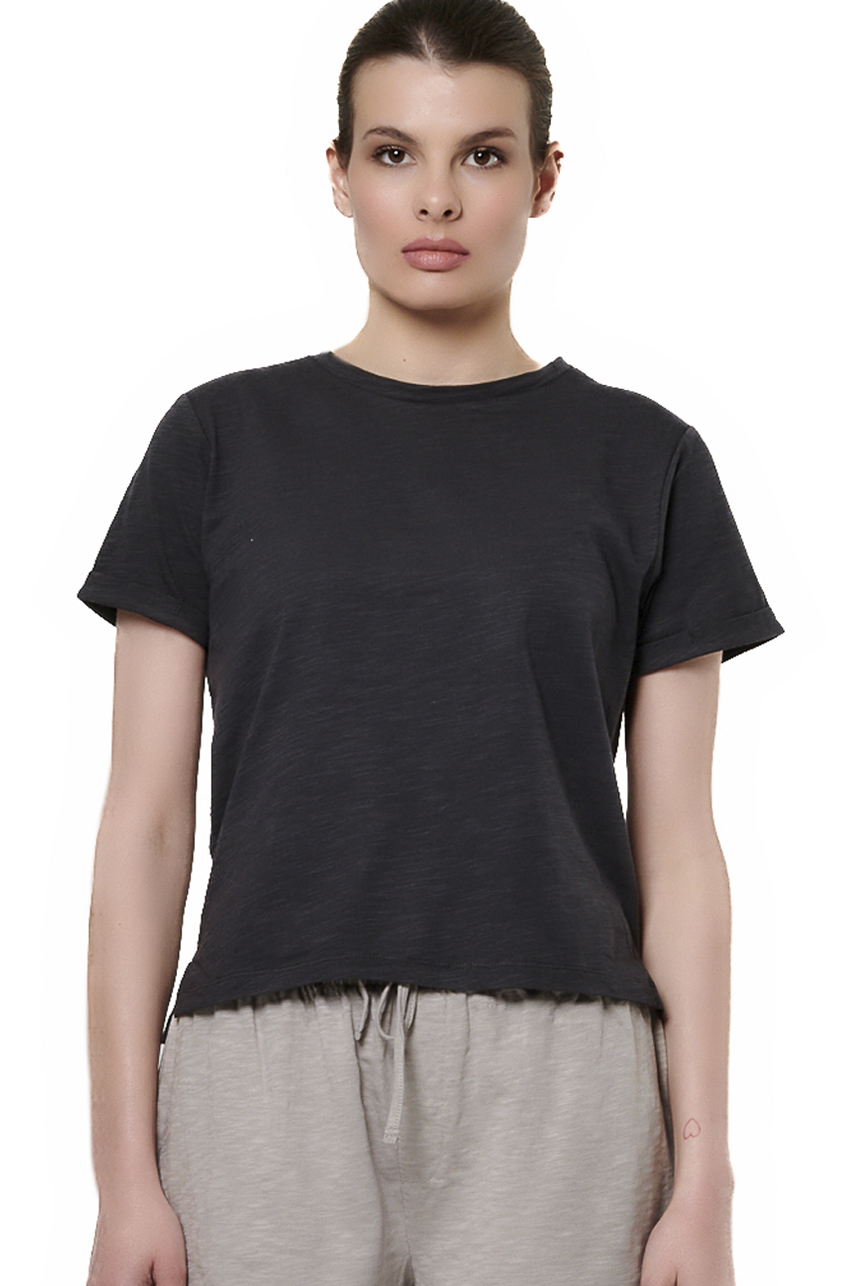 Body Action Body Action - WOMEN'S SLUB TEXTURED T-SHIRT - BLACK