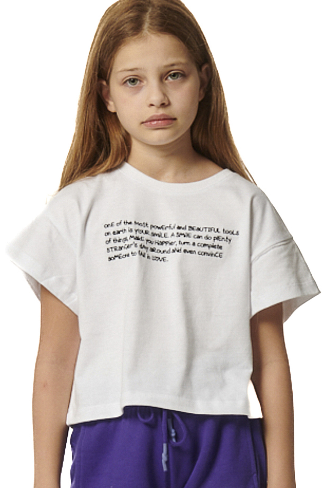 Body Action Body Action - GIRLS GRAPHIC CROP TOP - WHITE