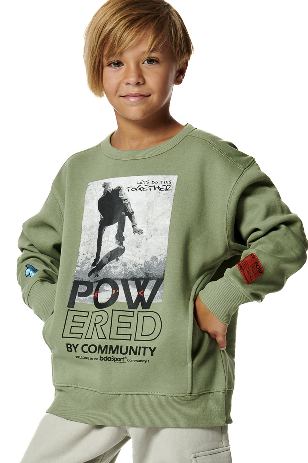 Body Action Body Action - BOY'S ROUND NECK SWEATSHIRT - SPRAY GREEN