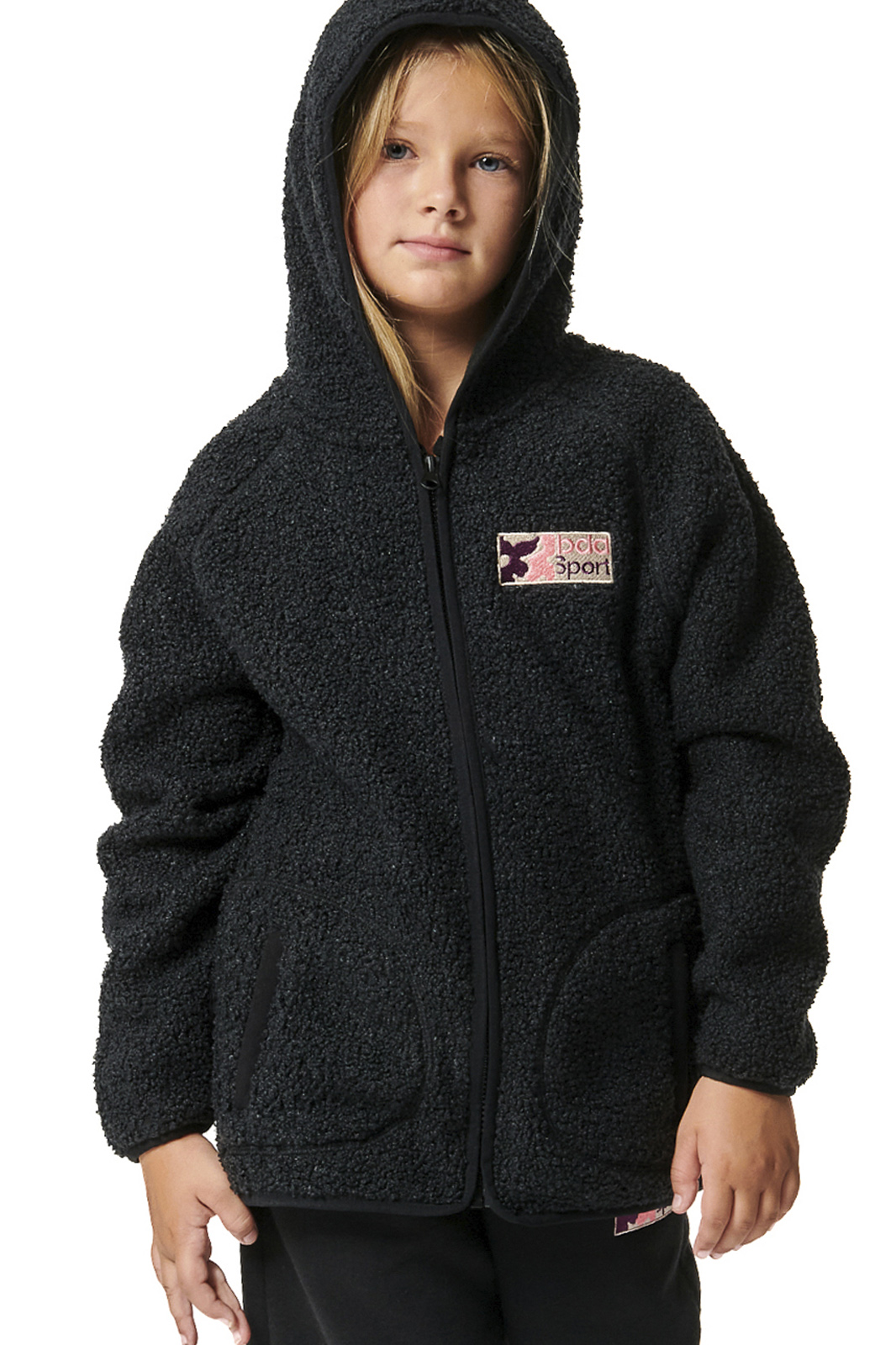 Body Action Body Action - GIRL'S BOUCLE FAUX SHEEPSKIN JACKET - BLACK