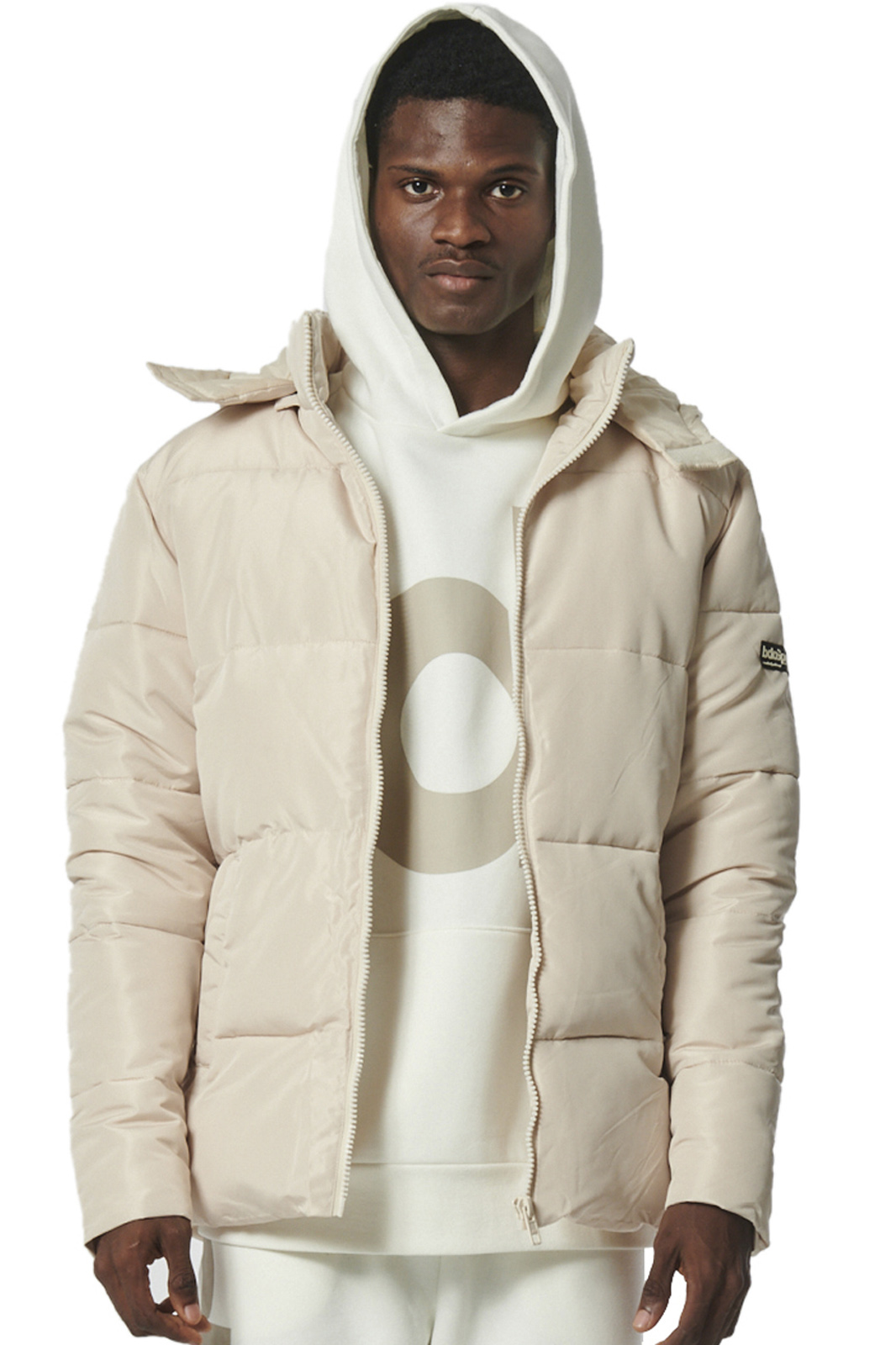 Body Action Body Action - MEN'S PUFFER JACKET WITH DETACHABLE HOOD - FRENCH OAK BEIGE