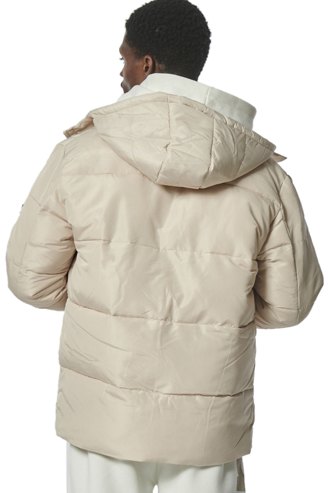 Body Action - MEN'S PUFFER JACKET WITH DETACHABLE HOOD - FRENCH OAK BEIGE φωτογραφία