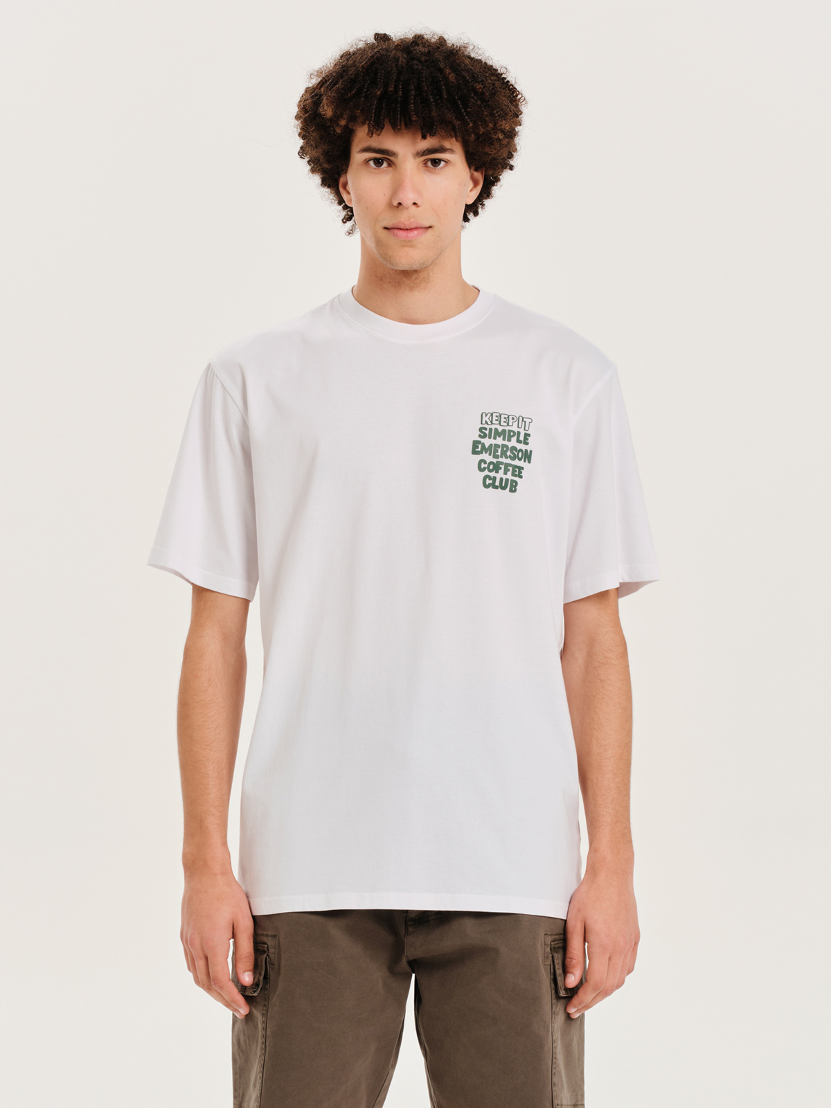 Emerson Emerson - "KEEP IT SIMPLE EMERSON COFFE CLUB" ΑΝΔΡΙΚΟ ΚΟΝΤΟΜΑΝΙΚΟ T-SHIRT - WHITE