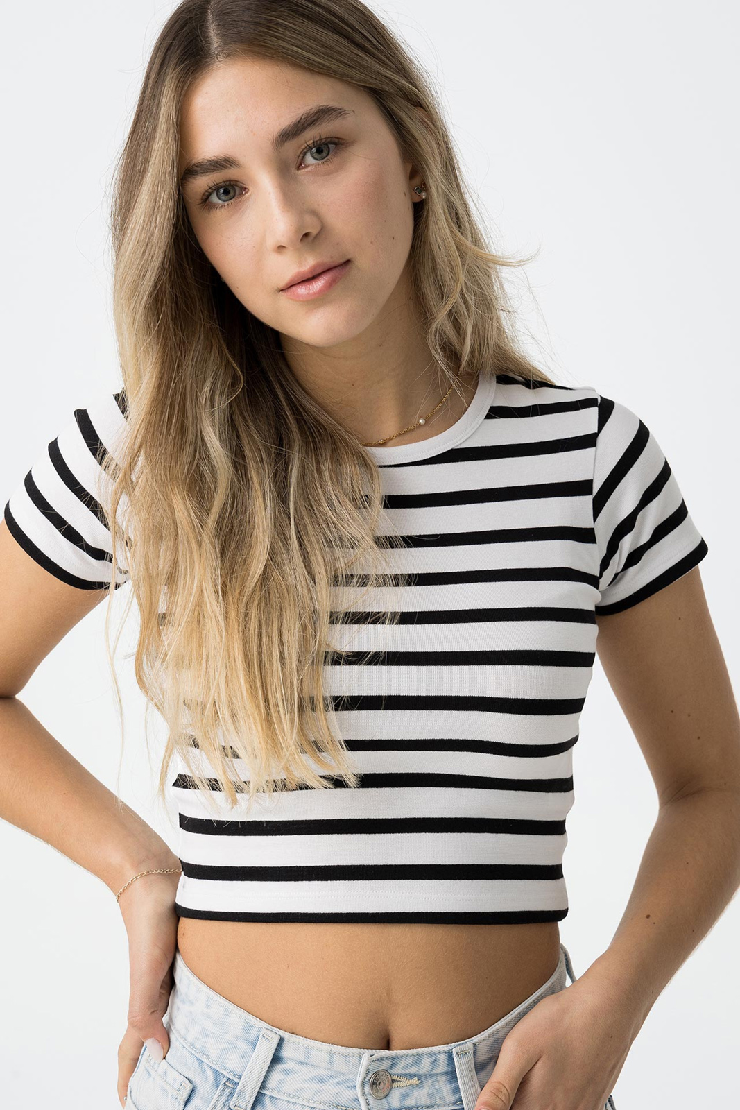 Tiffosi - Striped Ribbed T-shirt - 110 Star White φωτογραφία