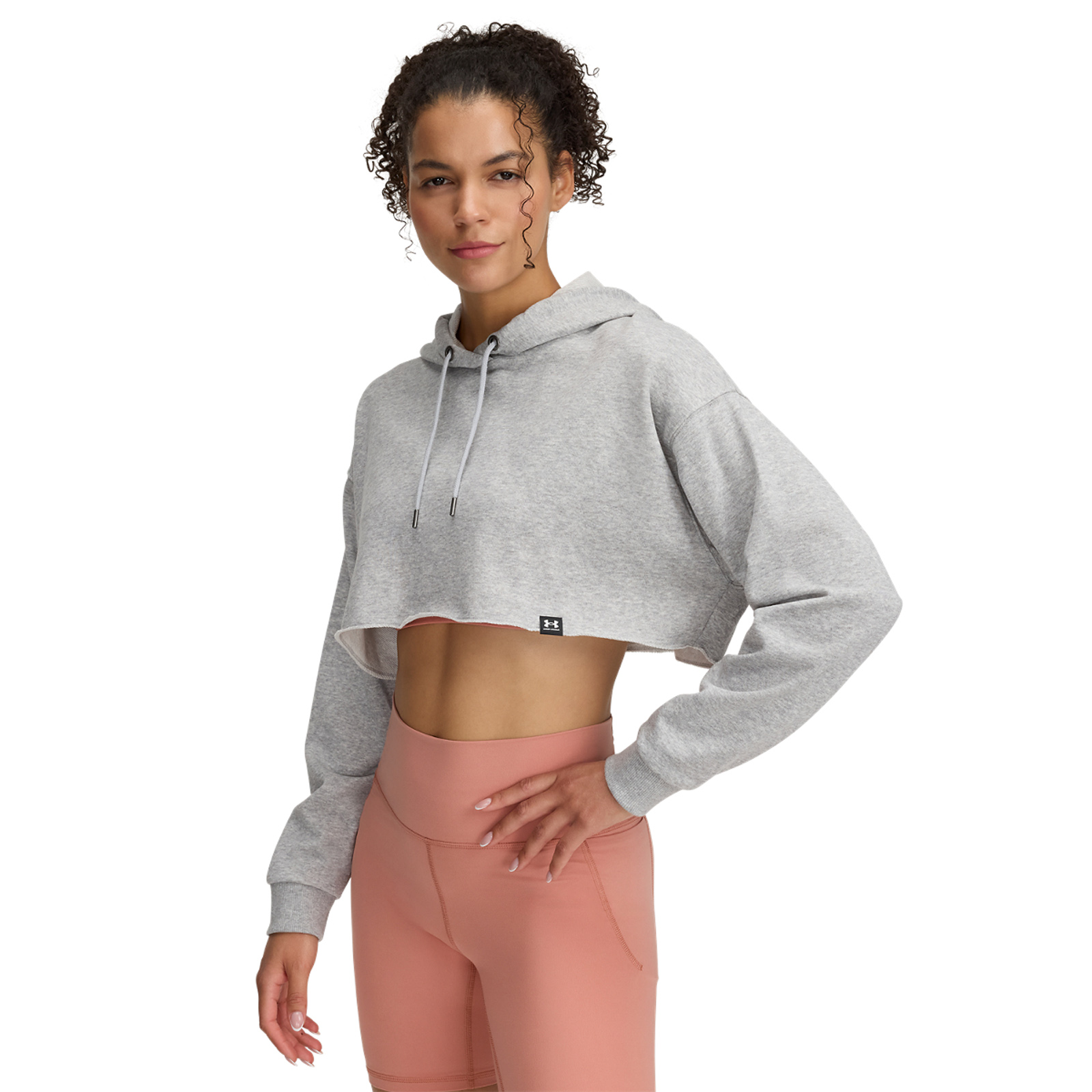 Under Armour Under Armour - 1389640 UA ICON TERRY CROP HOODIE - Mod Gray//White