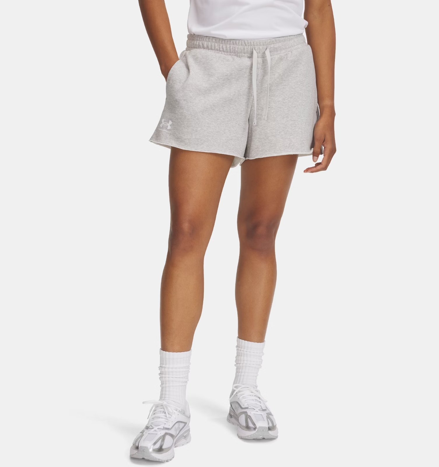  Under Armour - 1389657 UA RIVAL TERRY SHORT - Mod Gray Light Heather//White 2025