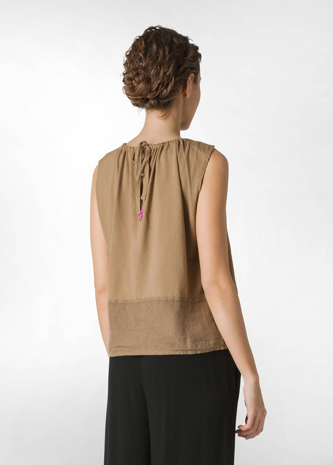 Deha - BLUSA CON INSERTO IN LINO - ALMOND BROWN φωτογραφία