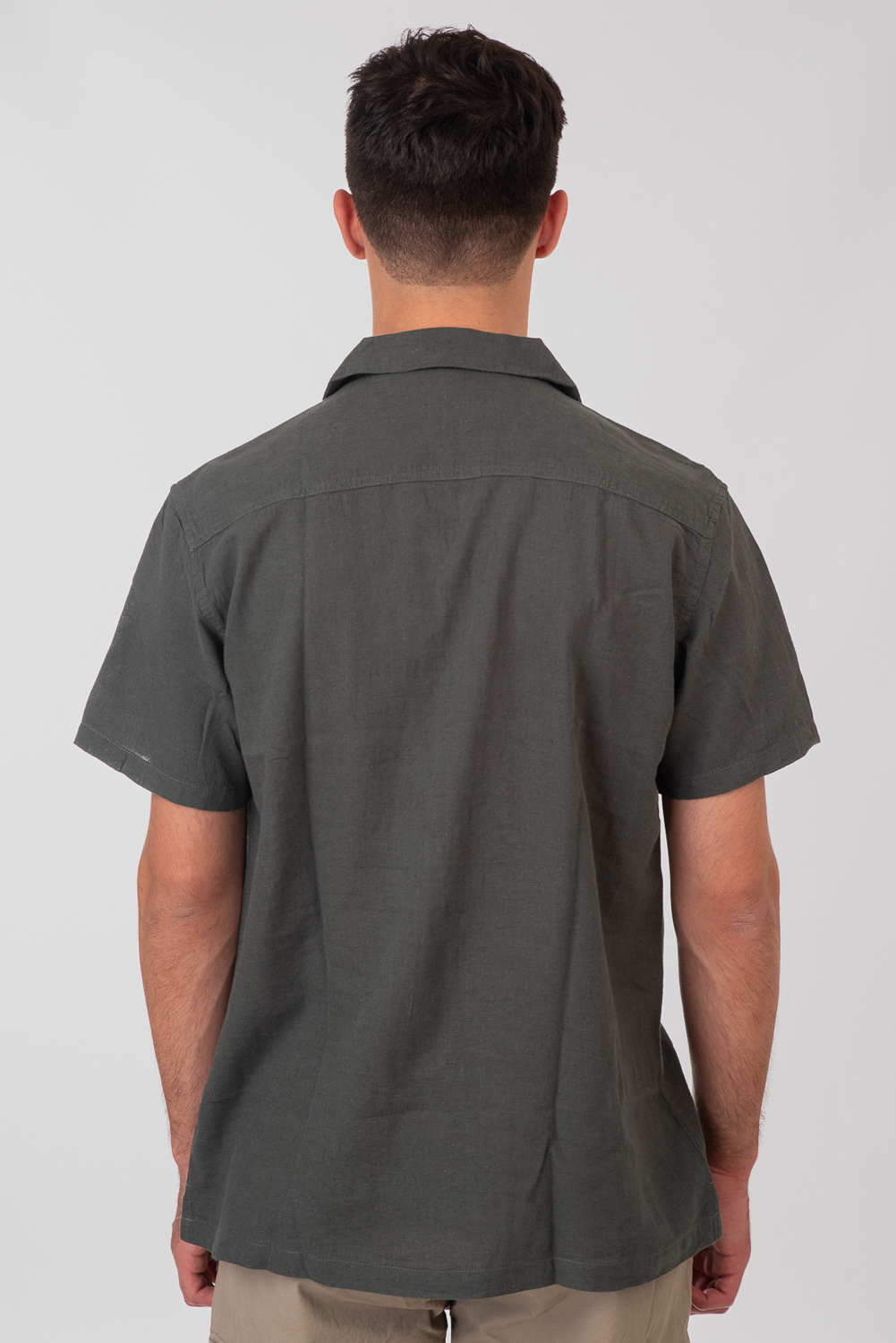 Rebase - SHIRTS BYRON COLLAR SHORT SLEEVE LINEN BLEND (RELAXED FIT) - MIDNIGHT MOSS φωτογραφία