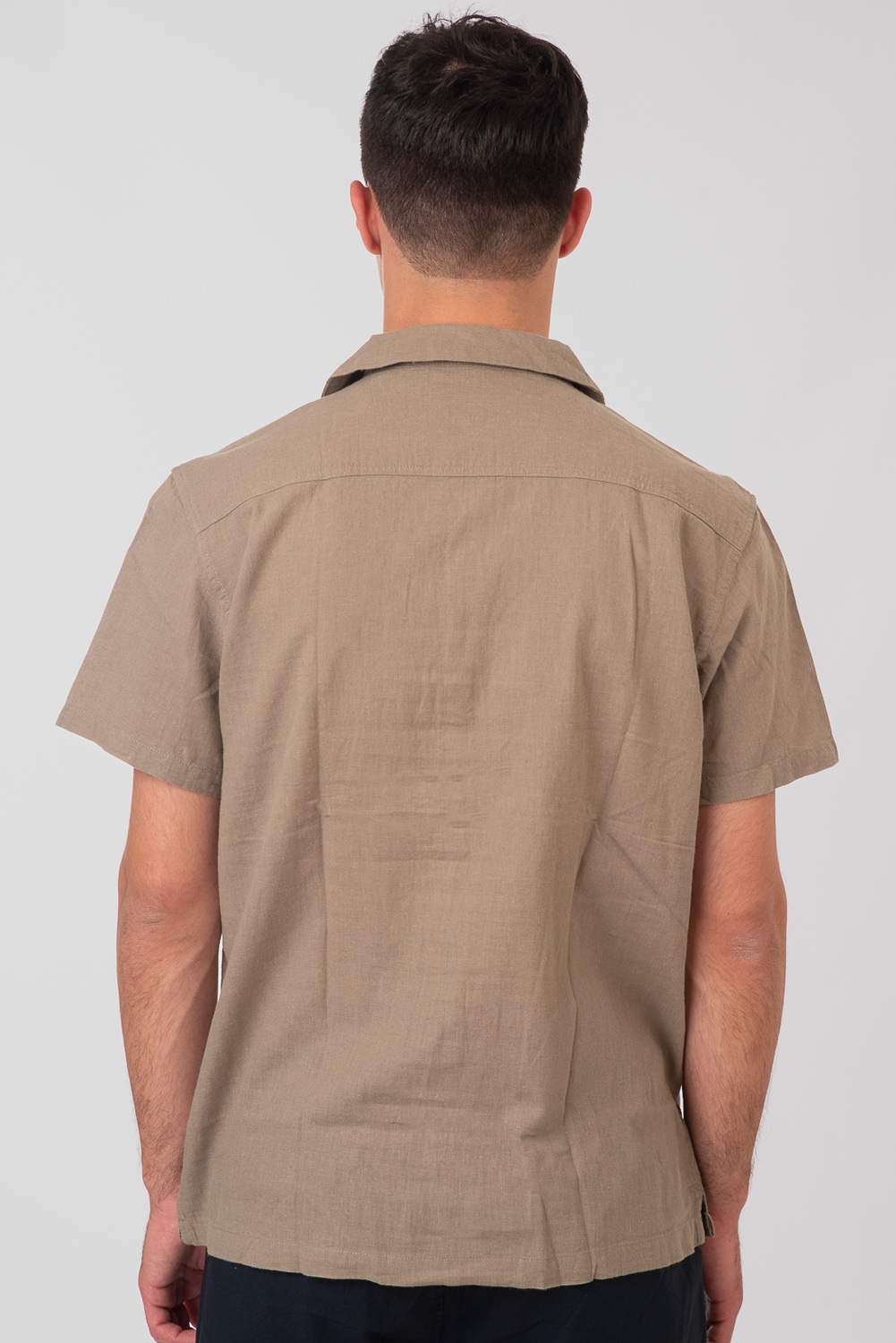 Rebase - SHIRTS BYRON COLLAR SHORT SLEEVE LINEN BLEND (RELAXED FIT) - OLIVE HAZE φωτογραφία