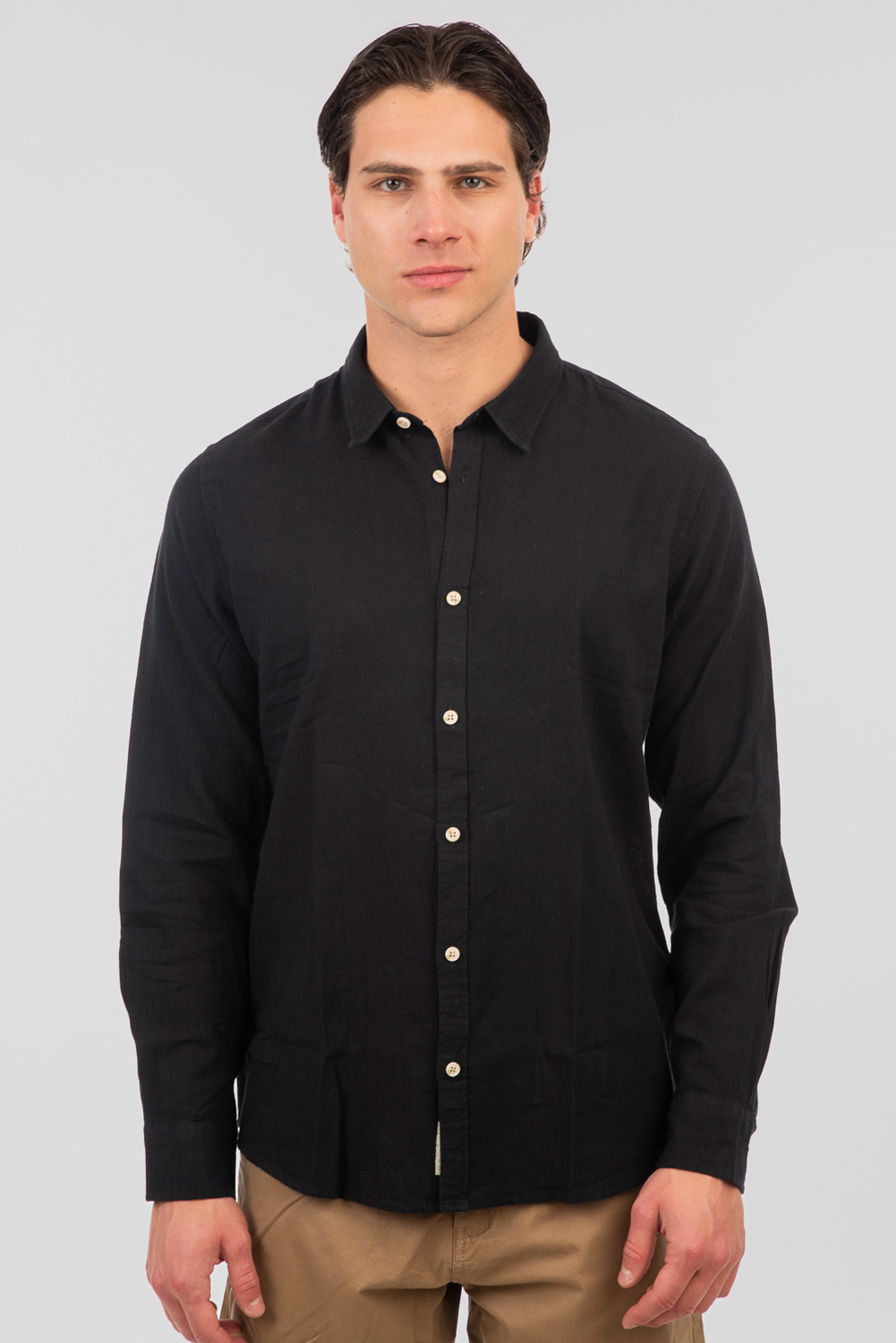 Rebase Rebase - SHIRTS STANDARD COLLAR LONG SLEEVE LINEN BLEND - BLACK