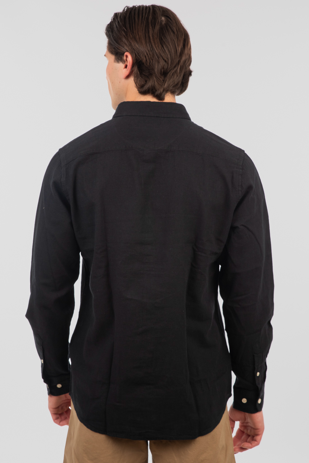 Rebase - SHIRTS STANDARD COLLAR LONG SLEEVE LINEN BLEND - BLACK φωτογραφία