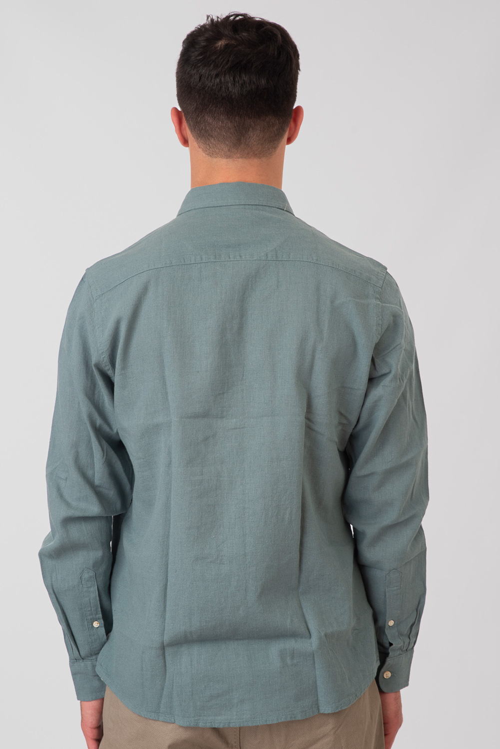 Rebase - SHIRTS STANDARD COLLAR LONG SLEEVE LINEN BLEND - TEAL GREEN φωτογραφία
