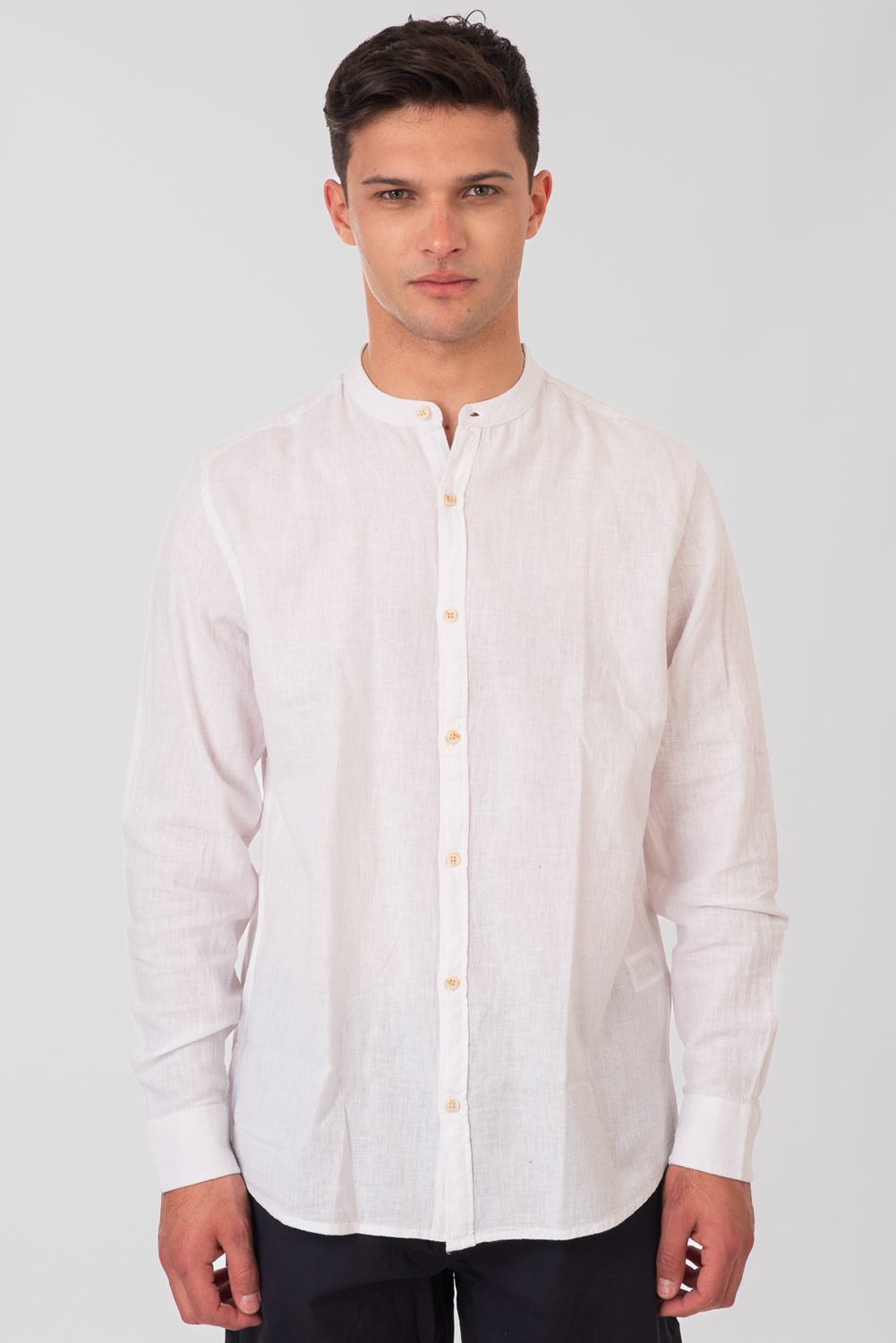 Rebase Rebase - SHIRTS LONG SLEEVE LINEN BLEND WITH MAO COLLAR - LINEN WHITE