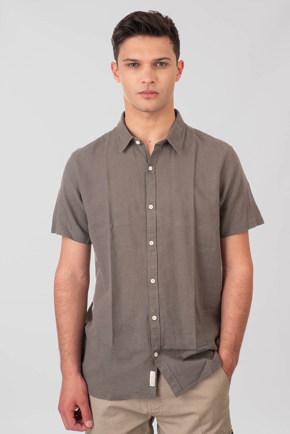Rebase Rebase - SHIRTS SHORT SLEEVE LINEN BLEND WITH STANDARD COLLAR - OLIVE