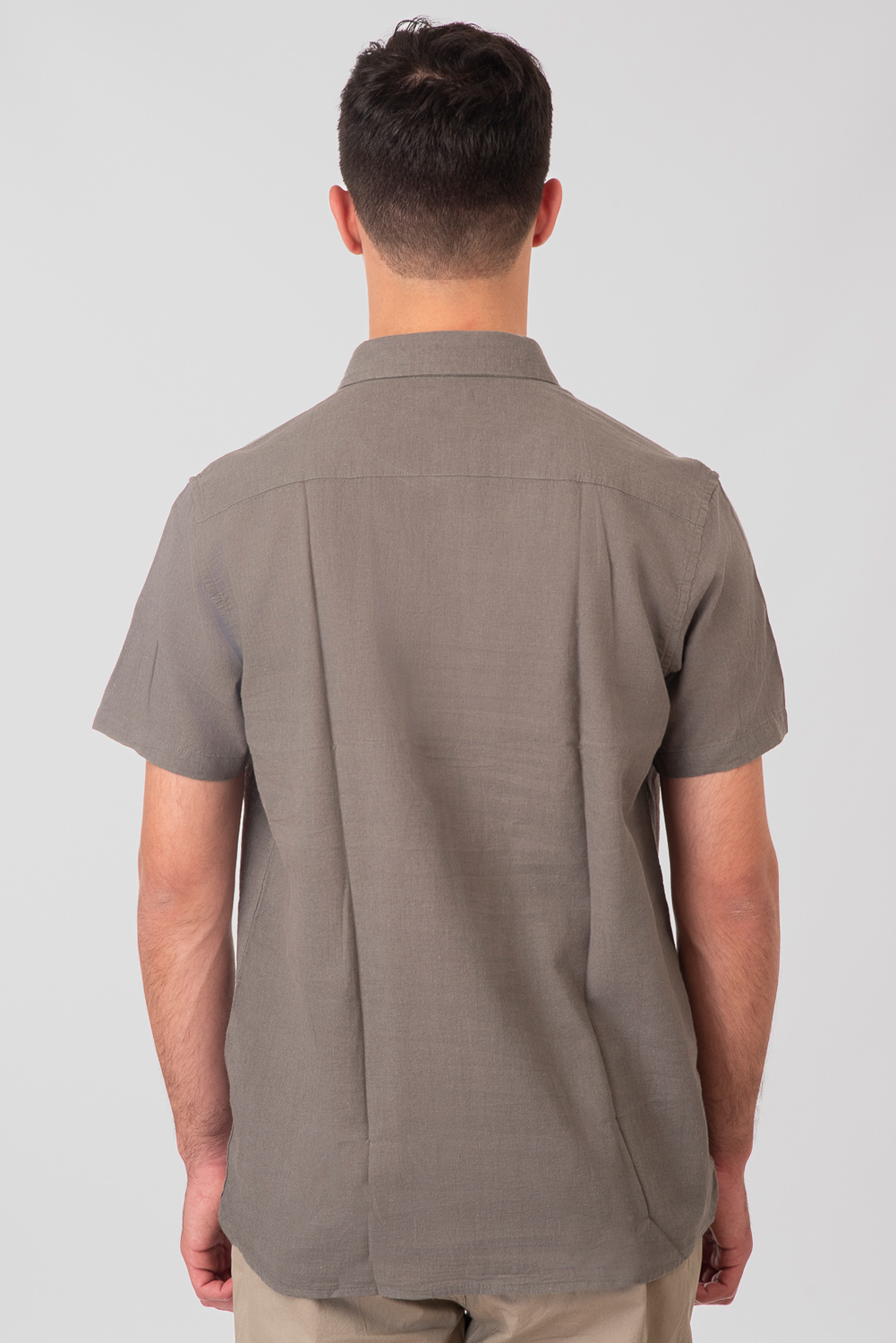 Rebase - SHIRTS SHORT SLEEVE LINEN BLEND WITH STANDARD COLLAR - OLIVE φωτογραφία