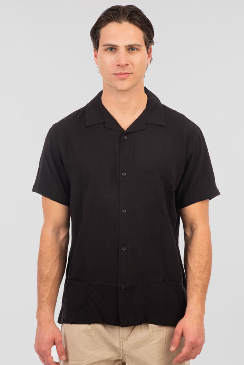 Rebase Rebase - SHIRTS SHORT SLEEVE WITH BYRON COLLAR - BLACK