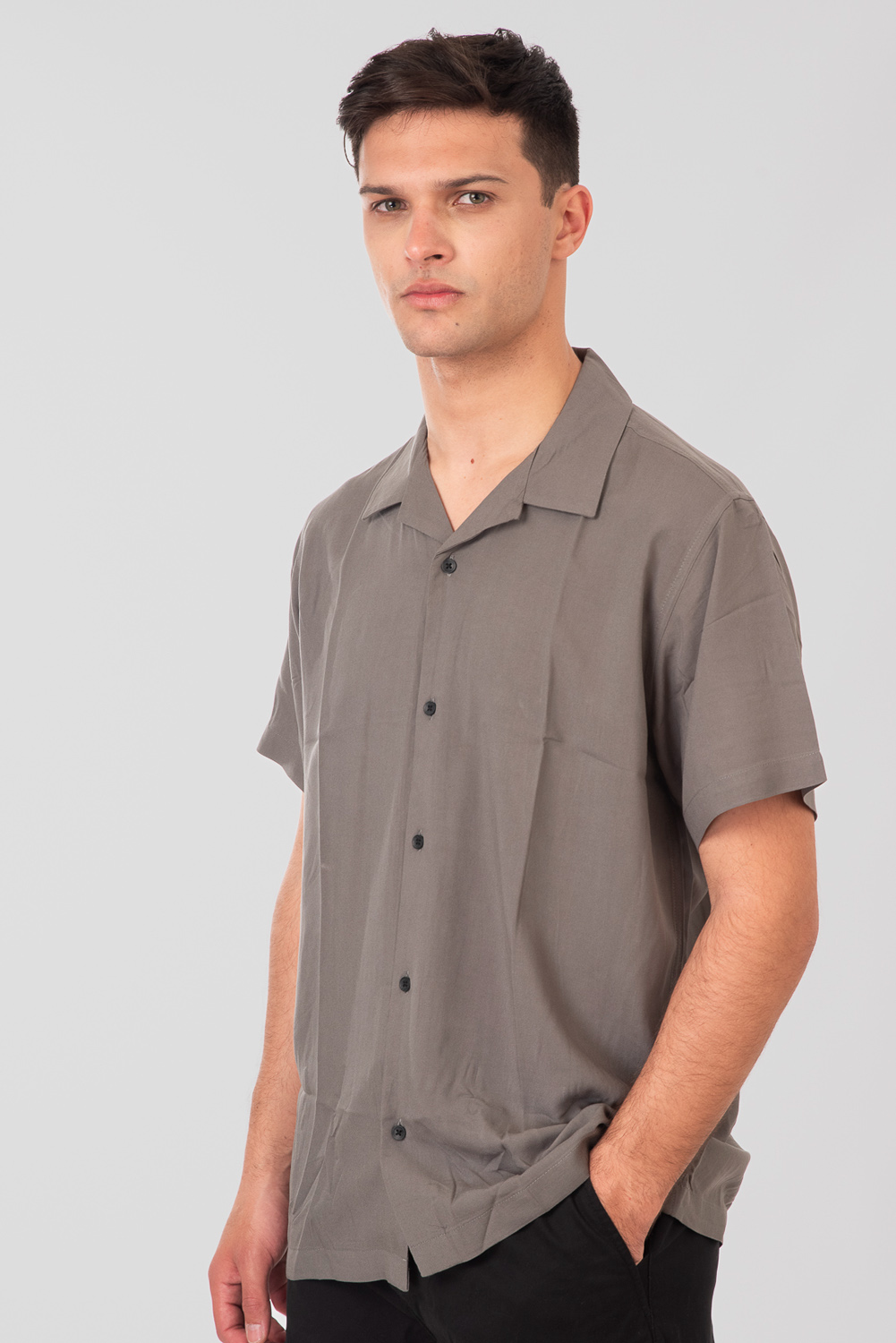 Rebase Rebase - SHIRTS SHORT SLEEVE WITH BYRON COLLAR - IRON GREY