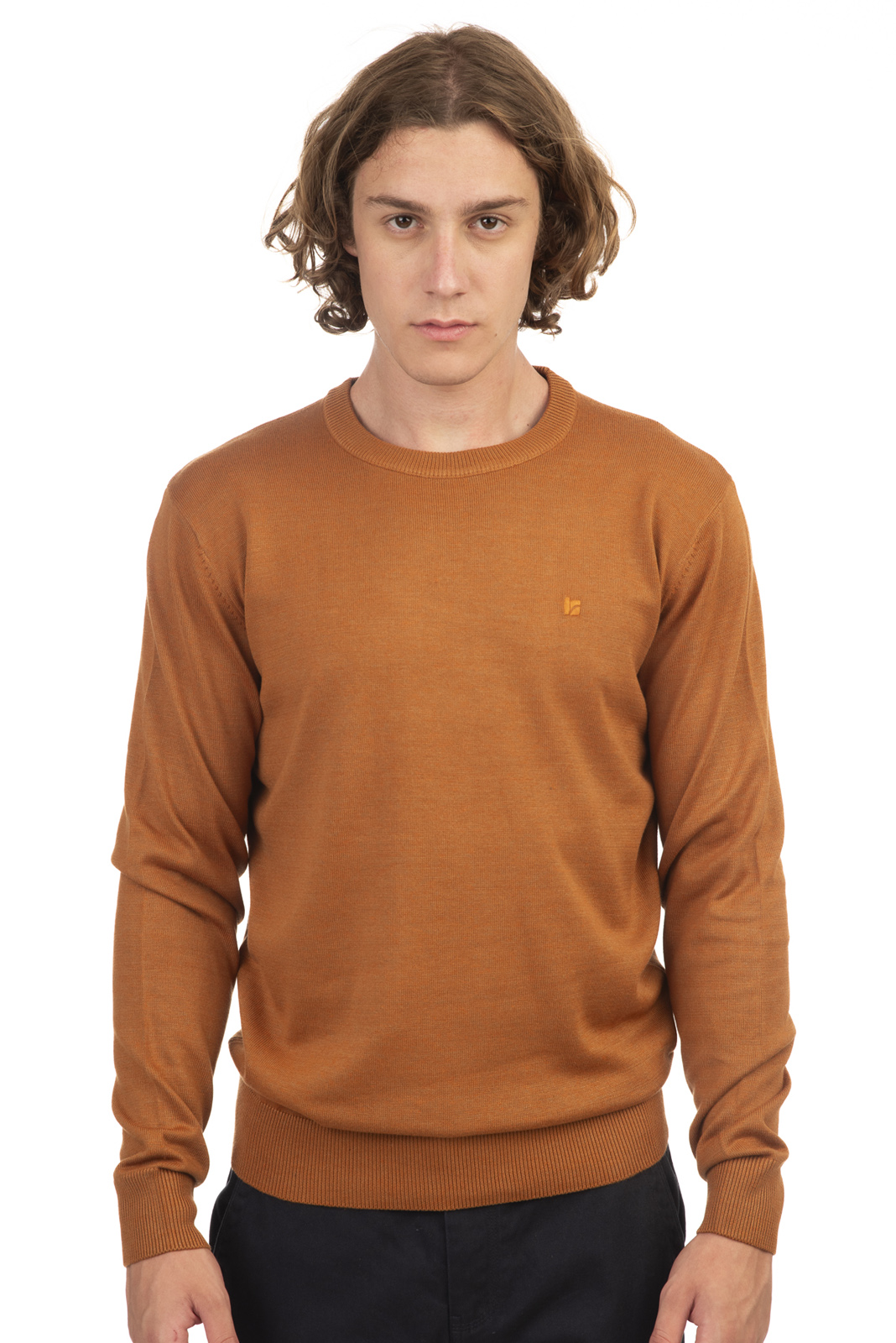 Rebase Rebase - CREWNECK KNIT 100% COTTON - CARAMEL MELANGE