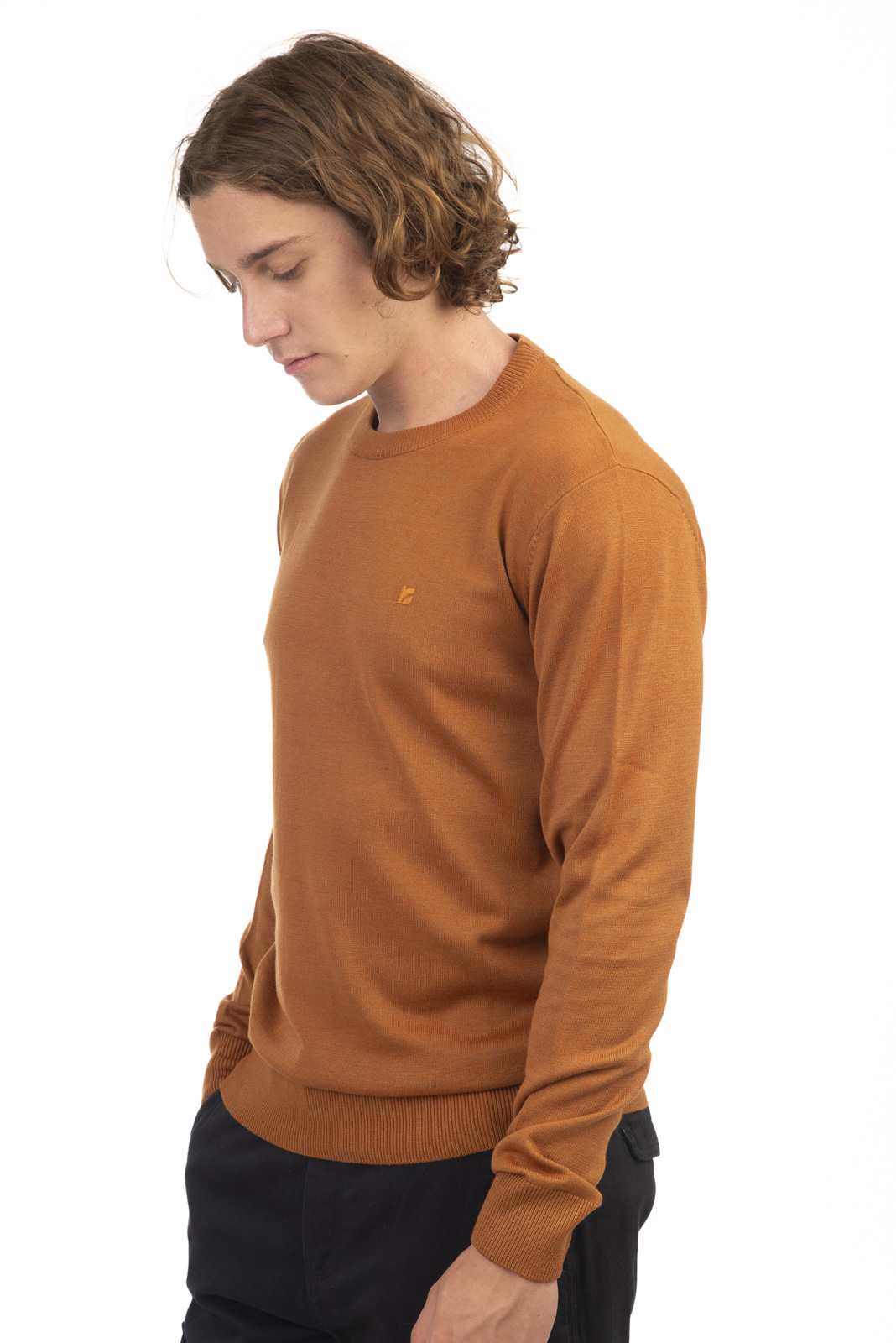 Rebase - CREWNECK KNIT 100% COTTON - CARAMEL MELANGE φωτογραφία