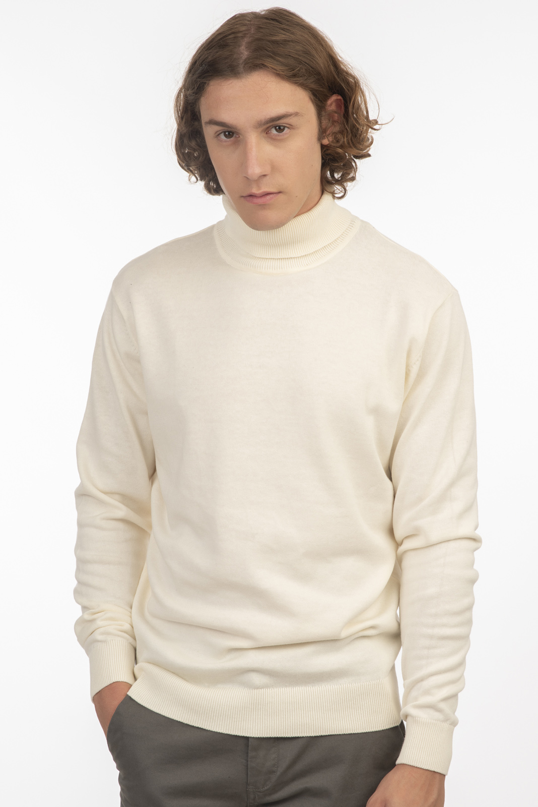Rebase Rebase - TURTLE NECK KNIT 100% COTTON - ECRU