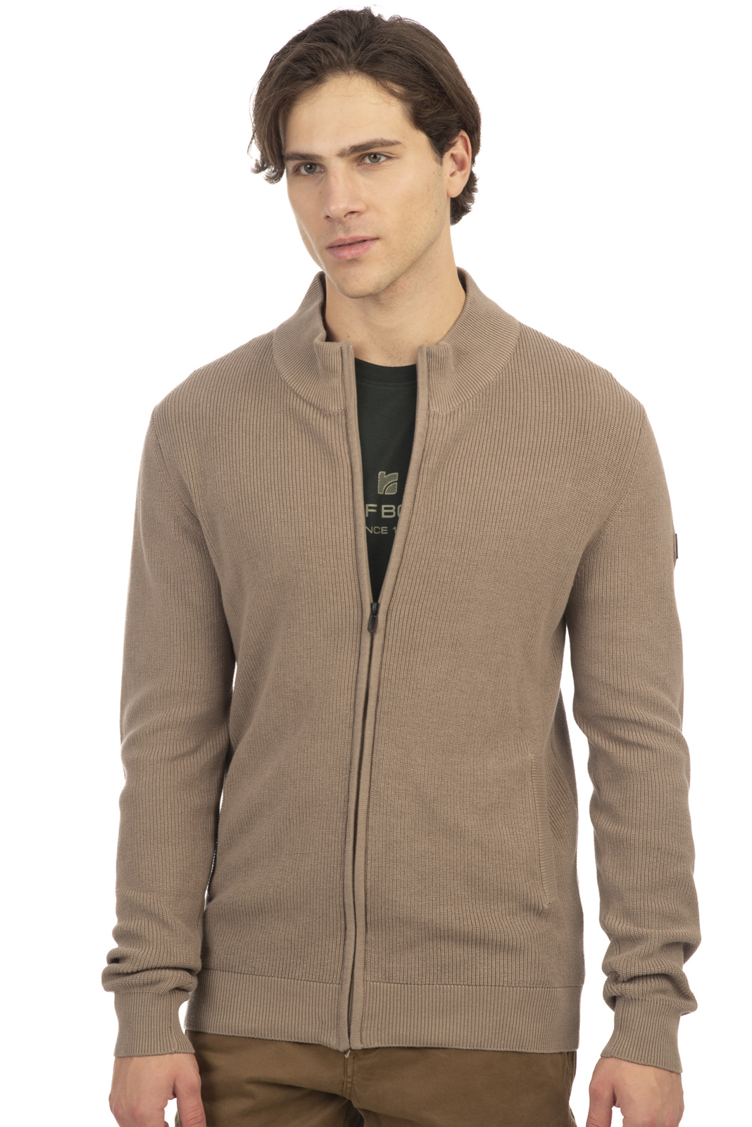 Rebase Rebase - KNIT FULL-ZIP (SPECIAL YARN) 100% COTTON - TAUPE