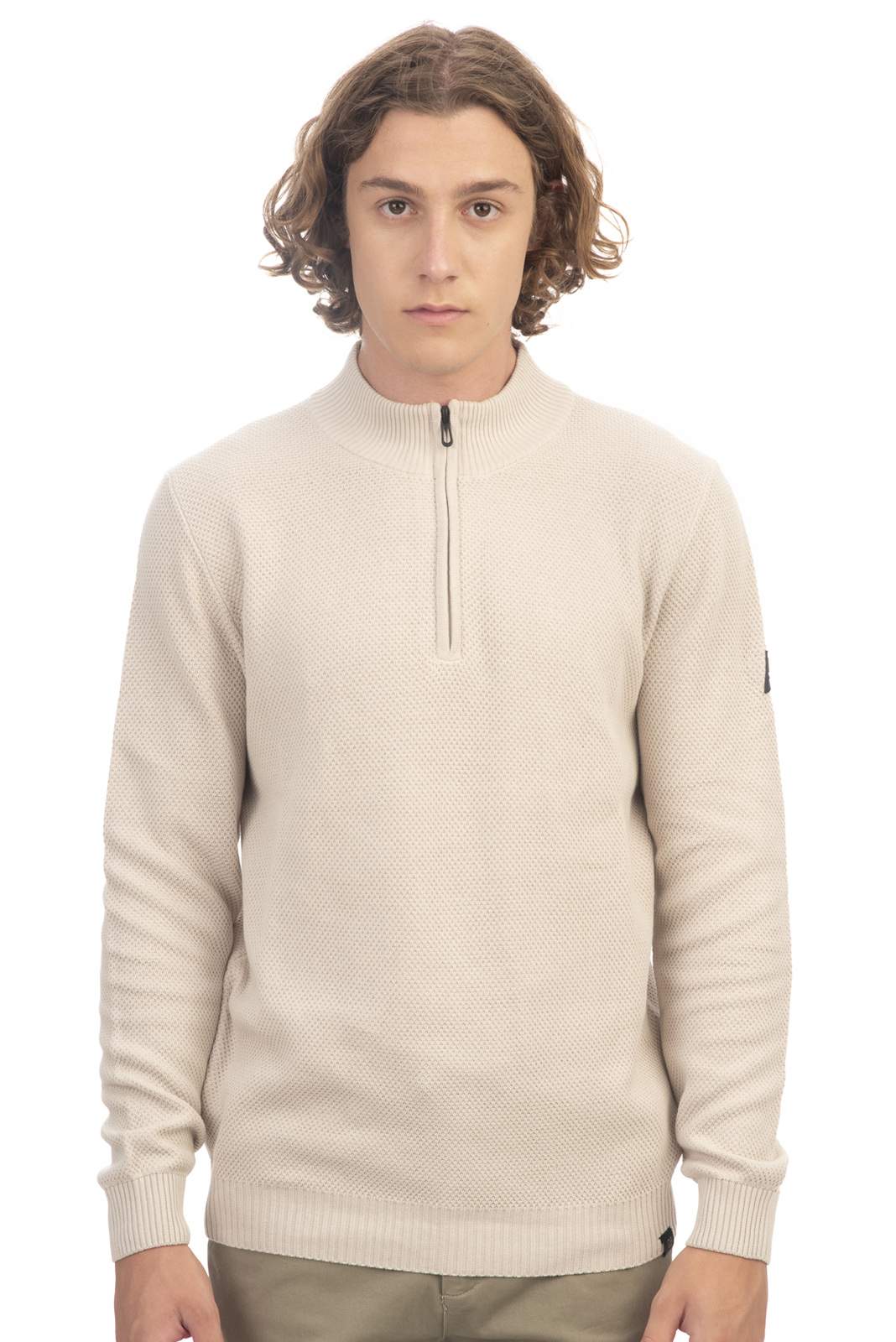 Rebase Rebase - KNIT HALF-ZIP (SPECIAL YARN) 100% COTTON - ICE