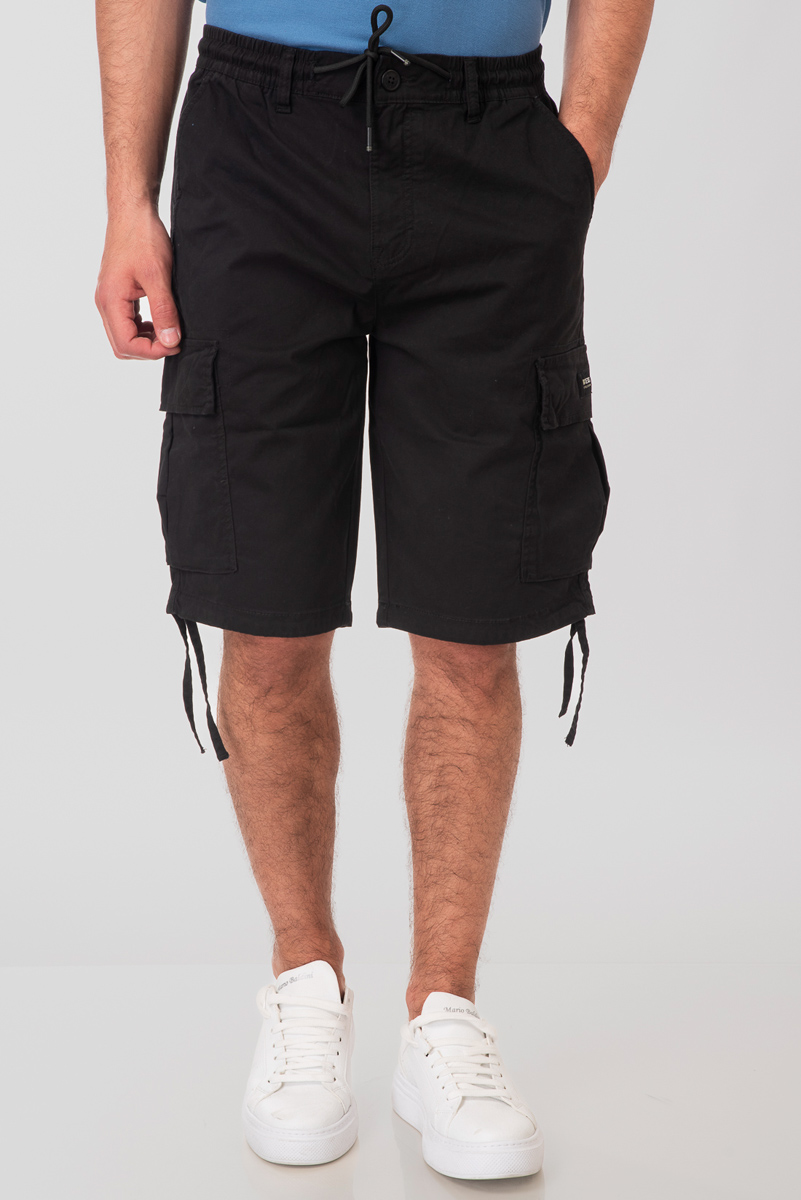 Rebase Rebase - CARGO SHORTS WITH ELASTIC WAISTBAND - BLACK