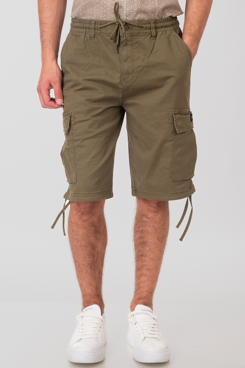 Rebase Rebase - CARGO SHORTS WITH ELASTIC WAISTBAND - KHAKI