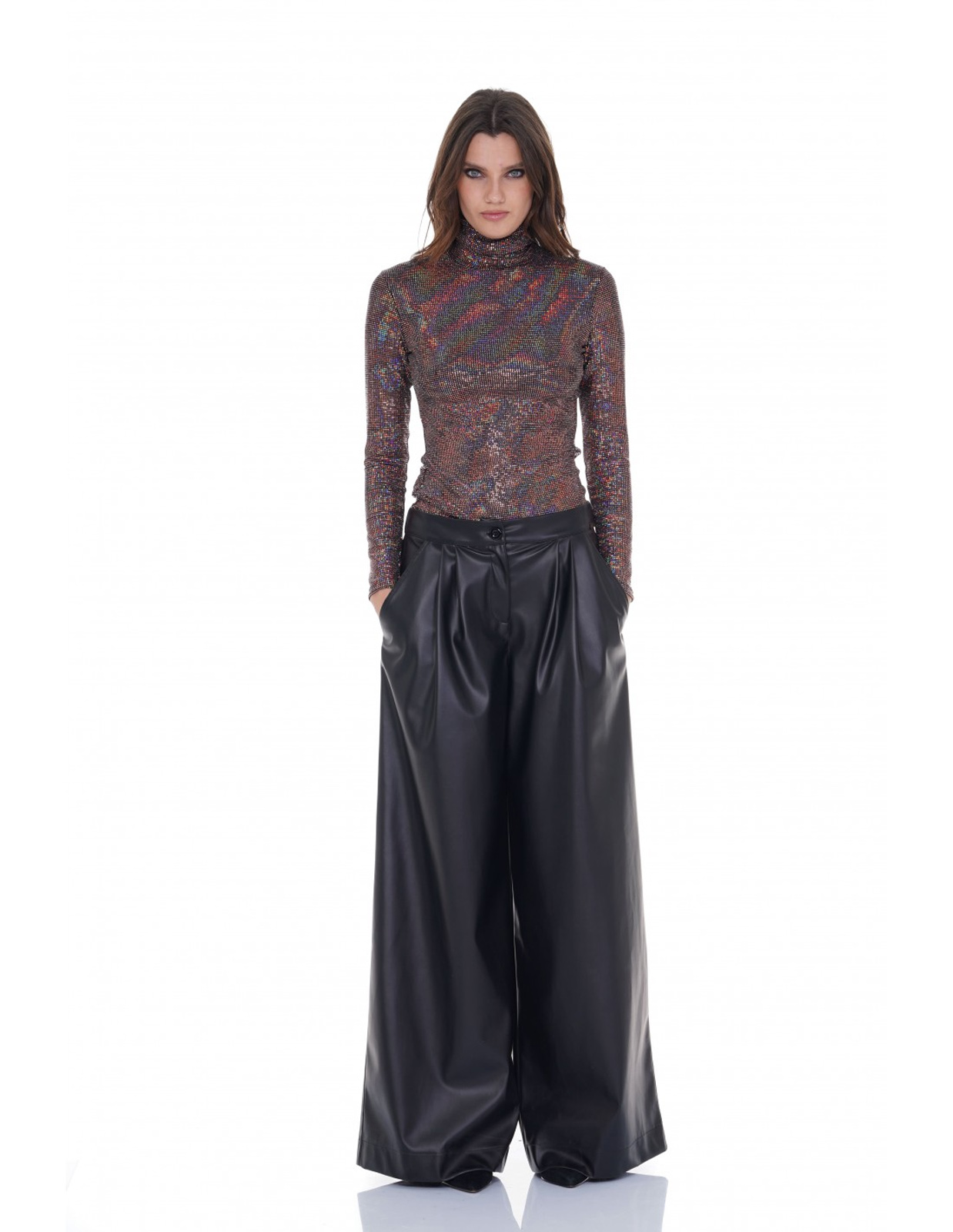 Kendall and Kylie Kendall and Kylie - KKW * VGN LEATHER WIDE FLARE PANTS - BLACK