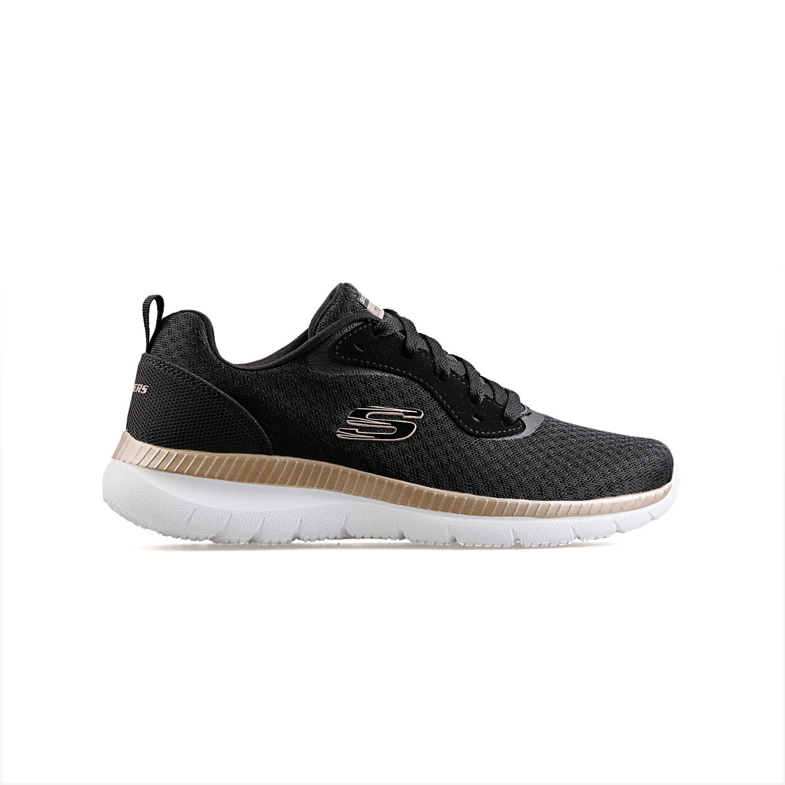 Skechers – MESH LACE UP W/ MEMORY FOAM – ΜΑΥΡΟ-ΡΟΖ ΧΡΥΣΟ